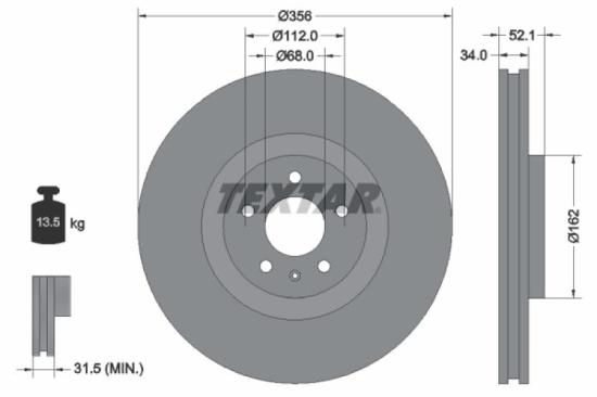 TEXTAR Bremsbelagsatz, Scheibenbremse 2515802 + Warnkontakt, Bremsbelagverschleiß 98057000 + Bremsscheibe 92238205 Bild TEXTAR Bremsbelagsatz, Scheibenbremse 2515802 + Warnkontakt, Bremsbelagverschleiß 98057000 + Bremsscheibe 92238205