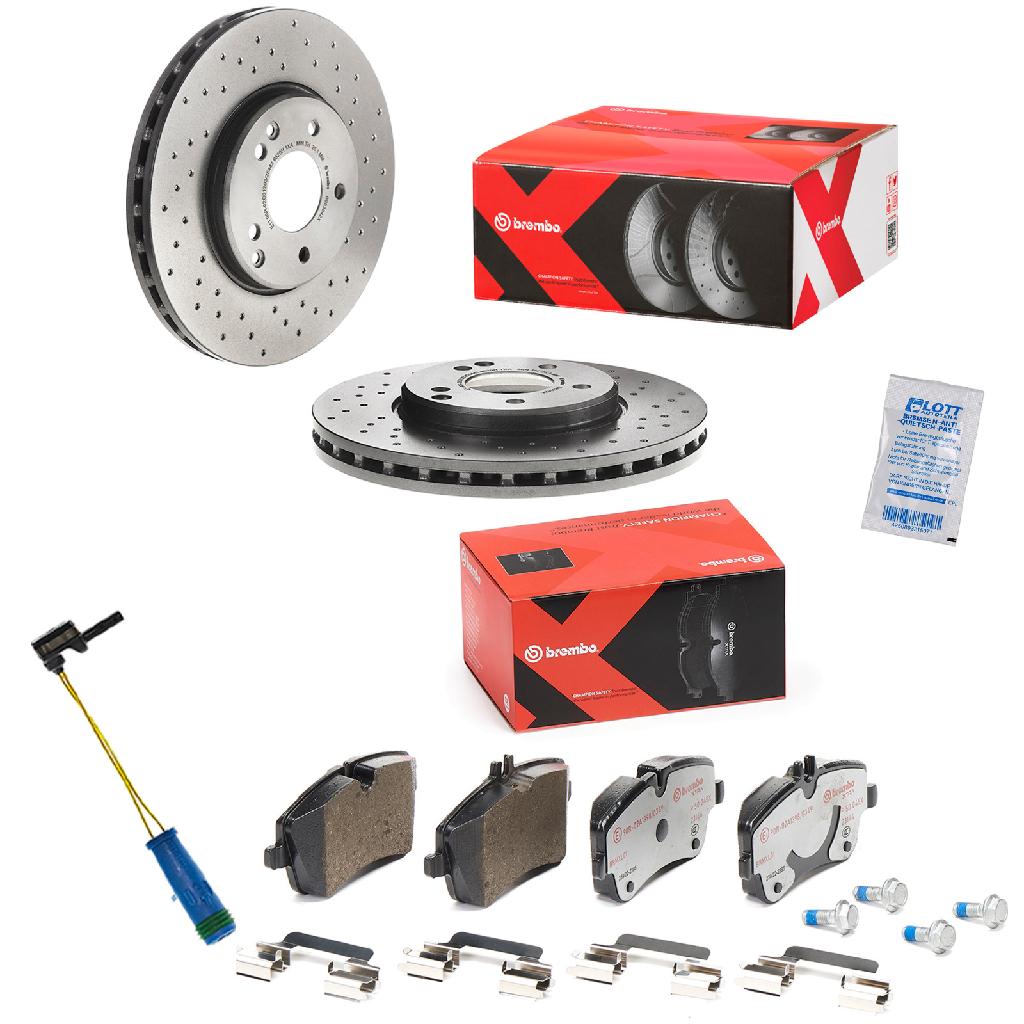 BREMBO Bremsscheibe 09.8304.2X + Bremsbelagsatz, Scheibenbremse P 50 045X + Warnkontakt, Bremsbelagverschleiß A 00 377