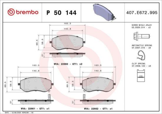 BREMBO Bremsbelagsatz, Scheibenbremse P 50 144 + Bremsscheibe 09.D751.11 Bild BREMBO Bremsbelagsatz, Scheibenbremse P 50 144 + Bremsscheibe 09.D751.11