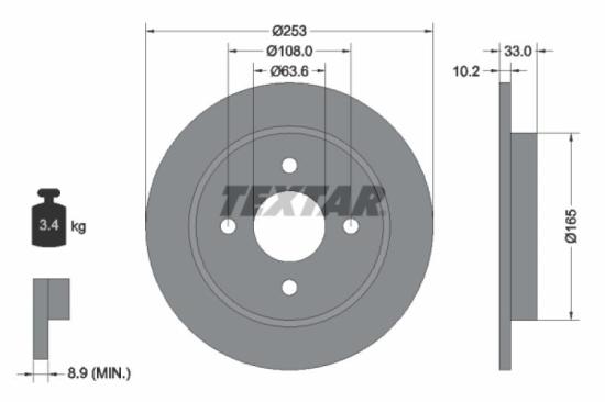 TEXTAR Bremsbelagsatz, Scheibenbremse 2335301 + Bremsscheibe 92088403 Bild TEXTAR Bremsbelagsatz, Scheibenbremse 2335301 + Bremsscheibe 92088403