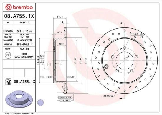 BREMBO Bremsscheibe 08.A755.1X + Bremsbelagsatz, Scheibenbremse P 54 031X Bild BREMBO Bremsscheibe 08.A755.1X + Bremsbelagsatz, Scheibenbremse P 54 031X