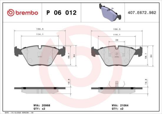 BREMBO Bremsbelagsatz, Scheibenbremse P 06 012 + Bremsscheibe 08.5141.20 Bild BREMBO Bremsbelagsatz, Scheibenbremse P 06 012 + Bremsscheibe 08.5141.20