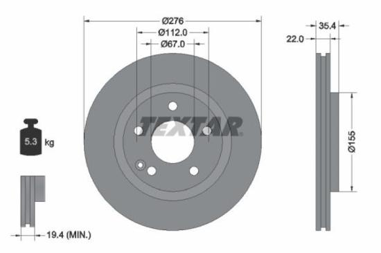 TEXTAR Bremsbelagsatz, Scheibenbremse 2307004 + Bremsscheibe 92099603 Bild TEXTAR Bremsbelagsatz, Scheibenbremse 2307004 + Bremsscheibe 92099603