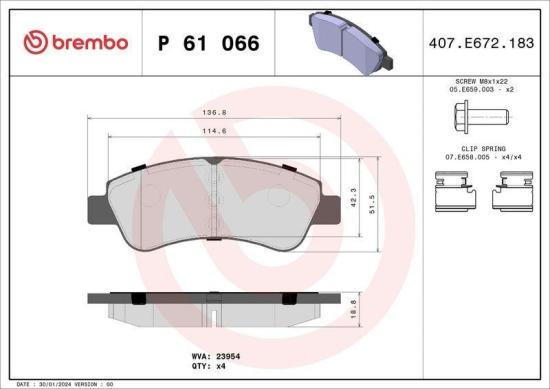 BREMBO Bremsbelagsatz, Scheibenbremse P 61 066X + Bremsscheibe 09.8695.1X Bild BREMBO Bremsbelagsatz, Scheibenbremse P 61 066X + Bremsscheibe 09.8695.1X
