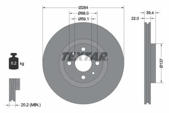 TEXTAR Bremsscheibe 92055203 + Bremsbelagsatz, Scheibenbremse 2370802 Bild TEXTAR Bremsscheibe 92055203 + Bremsbelagsatz, Scheibenbremse 2370802