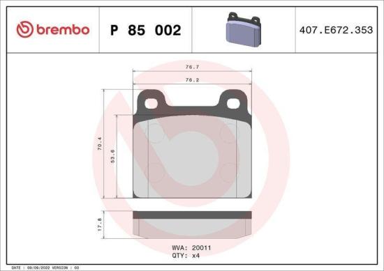 BREMBO Bremsbelagsatz, Scheibenbremse P 85 002 + Bremsscheibe 08.2981.10 Bild BREMBO Bremsbelagsatz, Scheibenbremse P 85 002 + Bremsscheibe 08.2981.10