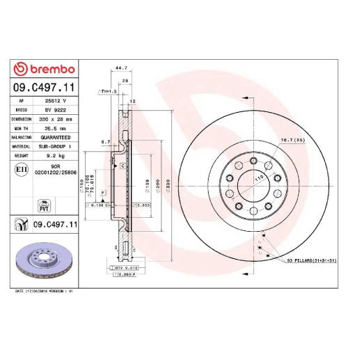 BREMBO Bremsscheibe 09.C497.11 + Bremsbelagsatz, Scheibenbremse P 23 187 Bild BREMBO Bremsscheibe 09.C497.11 + Bremsbelagsatz, Scheibenbremse P 23 187