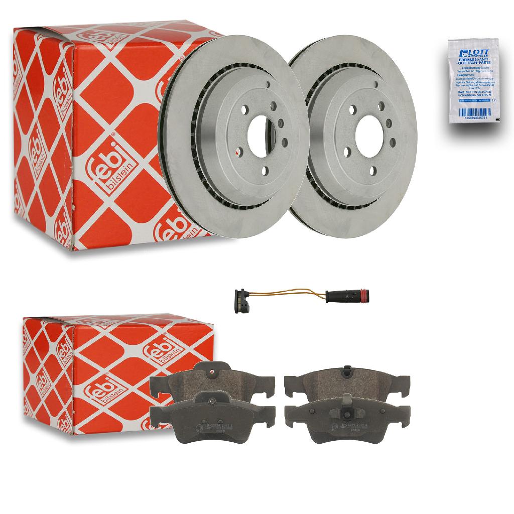 FEBI BILSTEIN Bremsscheibe 24748 + Warnkontakt, Bremsbelagverschleiß 22663 + Bremsbelagsatz, Scheibenbremse 16615