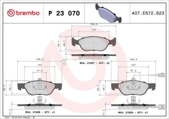 BREMBO Bremsbelagsatz, Scheibenbremse P 23 070 + Bremsscheibe 09.5870.11 Bild BREMBO Bremsbelagsatz, Scheibenbremse P 23 070 + Bremsscheibe 09.5870.11