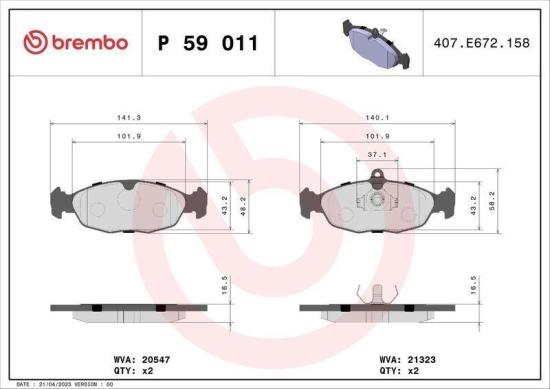 BREMBO Bremsscheibe 08.4475.10 + Bremsbelagsatz, Scheibenbremse P 59 011 Bild BREMBO Bremsscheibe 08.4475.10 + Bremsbelagsatz, Scheibenbremse P 59 011