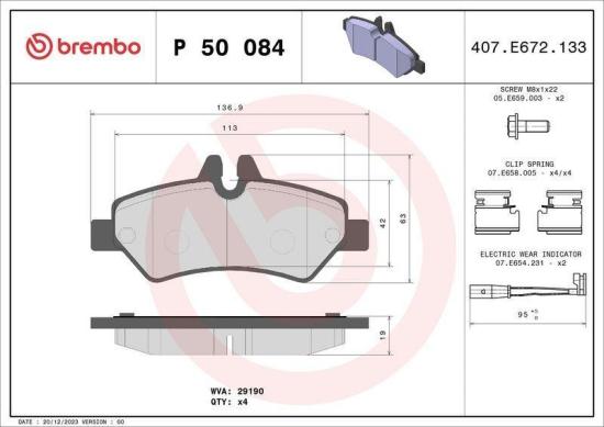 BREMBO Bremsscheibe 08.9509.11 + Bremsbelagsatz, Scheibenbremse P 50 084 Bild BREMBO Bremsscheibe 08.9509.11 + Bremsbelagsatz, Scheibenbremse P 50 084