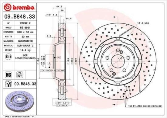 BREMBO Bremsscheibe 09.B848.33 + Bremsbelagsatz, Scheibenbremse P 50 142 Bild BREMBO Bremsscheibe 09.B848.33 + Bremsbelagsatz, Scheibenbremse P 50 142