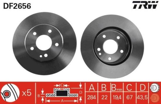 TRW Bremsscheibe DF2656 + Bremsscheibe DF2757 + Bremsbelagsatz, Scheibenbremse GDB1335 + Bremsbelagsatz, Scheibenbremse GDB1094 Bild TRW Bremsscheibe DF2656 + Bremsscheibe DF2757 + Bremsbelagsatz, Scheibenbremse GDB1335 + Bremsbelagsatz, Scheibenbremse GDB1094