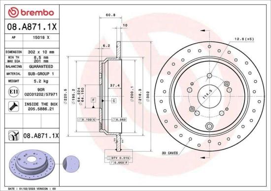 BREMBO Bremsscheibe 08.A871.1X + Bremsbelagsatz, Scheibenbremse P 28 046 Bild BREMBO Bremsscheibe 08.A871.1X + Bremsbelagsatz, Scheibenbremse P 28 046