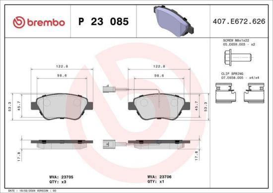 BREMBO Bremsscheibe 09.5843.11 + Bremsbelagsatz, Scheibenbremse P 23 085 Bild BREMBO Bremsscheibe 09.5843.11 + Bremsbelagsatz, Scheibenbremse P 23 085