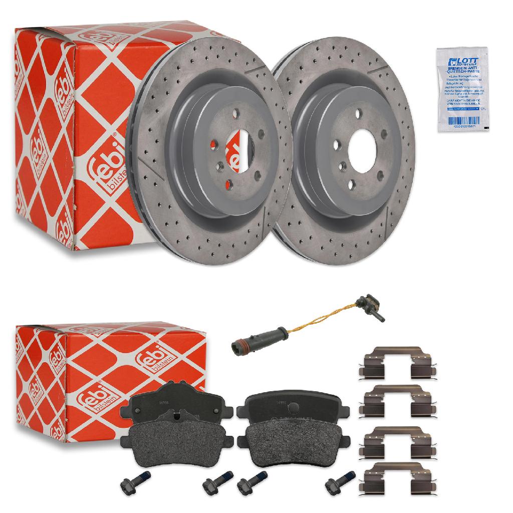 FEBI BILSTEIN Bremsbelagsatz, Scheibenbremse 16990 + Warnkontakt, Bremsbelagverschleiß 19186 + Bremsscheibe 107712