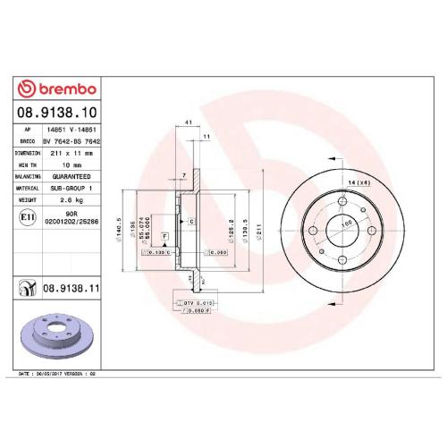 BREMBO Bremsscheibe 08.9138.10 + Bremsbelagsatz, Scheibenbremse P 16 009 Bild BREMBO Bremsscheibe 08.9138.10 + Bremsbelagsatz, Scheibenbremse P 16 009