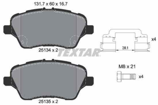 TEXTAR Bremsbelagsatz, Scheibenbremse 2513402 + Bremsscheibe 92252403 Bild TEXTAR Bremsbelagsatz, Scheibenbremse 2513402 + Bremsscheibe 92252403