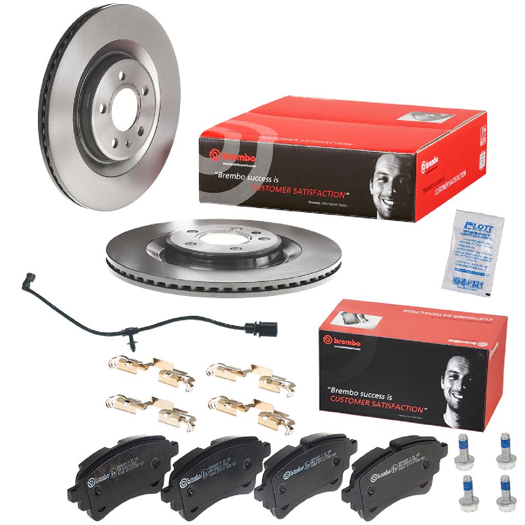 BREMBO Bremsbelagsatz, Scheibenbremse P 85 185 + Bremsscheibe 09.B969.11 + Warnkontakt, Bremsbelagverschleiß A 00 524