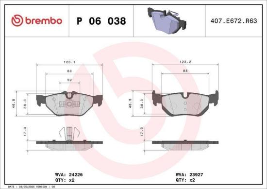 BREMBO Bremsscheibe 09.9793.11 + Bremsbelagsatz, Scheibenbremse P 06 038 Bild BREMBO Bremsscheibe 09.9793.11 + Bremsbelagsatz, Scheibenbremse P 06 038