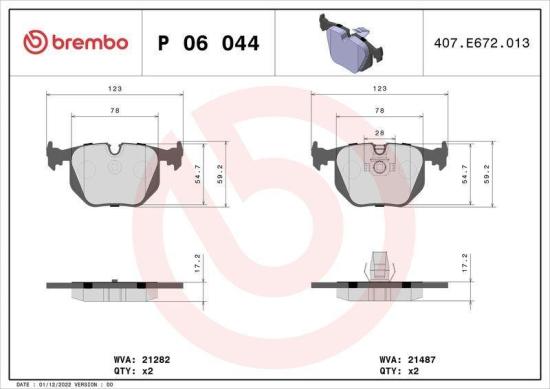 BREMBO Warnkontakt, Bremsbelagverschleiß A 00 221 + Bremsbelagsatz, Scheibenbremse P 06 044 + Bremsscheibe 09.9590.11 Bild BREMBO Warnkontakt, Bremsbelagverschleiß A 00 221 + Bremsbelagsatz, Scheibenbremse P 06 044 + Bremsscheibe 09.9590.11