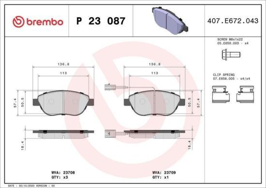 BREMBO Bremsscheibe 09.5843.11 + Bremsbelagsatz, Scheibenbremse P 23 087 Bild BREMBO Bremsscheibe 09.5843.11 + Bremsbelagsatz, Scheibenbremse P 23 087