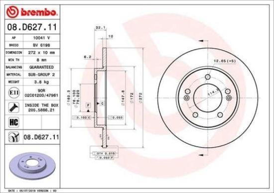 BREMBO Bremsbelagsatz, Scheibenbremse P 30 109 + Bremsscheibe 08.D627.11 Bild BREMBO Bremsbelagsatz, Scheibenbremse P 30 109 + Bremsscheibe 08.D627.11