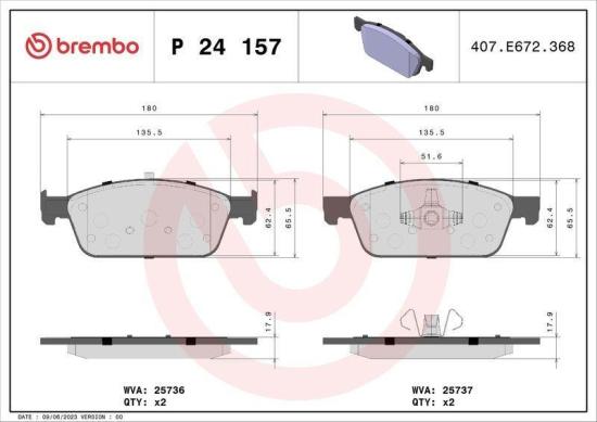 BREMBO Bremsscheibe 09.9468.11 + Bremsbelagsatz, Scheibenbremse P 24 157 Bild BREMBO Bremsscheibe 09.9468.11 + Bremsbelagsatz, Scheibenbremse P 24 157