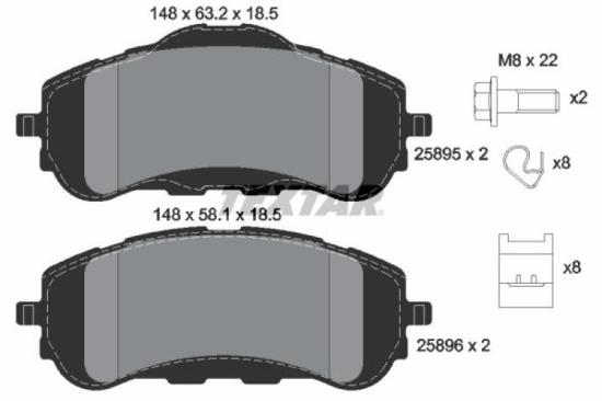 TEXTAR Bremsbelagsatz, Scheibenbremse 2589501 + Bremsbelagsatz, Scheibenbremse 2583901 + Bremsscheibe 92267903 + Bremsscheibe 92268003 Bild TEXTAR Bremsbelagsatz, Scheibenbremse 2589501 + Bremsbelagsatz, Scheibenbremse 2583901 + Bremsscheibe 92267903 + Bremsscheibe 92268003