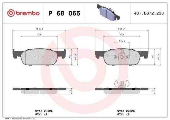 BREMBO Bremsscheibe 09.9078.21 + Bremsbelagsatz, Scheibenbremse P 68 065 Bild BREMBO Bremsscheibe 09.9078.21 + Bremsbelagsatz, Scheibenbremse P 68 065