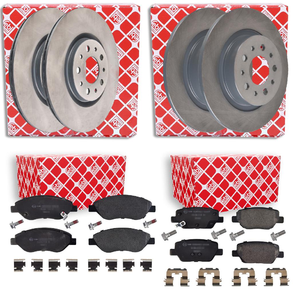 FEBI BILSTEIN Bremsscheibe 107714 + Bremsscheibe 173028 + Bremsbelagsatz, Scheibenbremse 173440 + Bremsbelagsatz, Scheibenbremse 173457