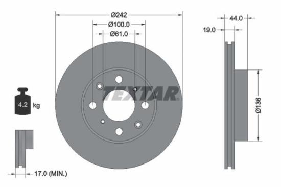 TEXTAR Bremsbelagsatz, Scheibenbremse 2132201 + Bremsscheibe 92060700 Bild TEXTAR Bremsbelagsatz, Scheibenbremse 2132201 + Bremsscheibe 92060700