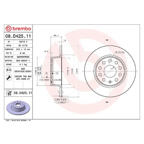 BREMBO Bremsbelagsatz, Scheibenbremse P 85 125 + Bremsscheibe 08.D425.11 Bild BREMBO Bremsbelagsatz, Scheibenbremse P 85 125 + Bremsscheibe 08.D425.11