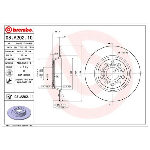 BREMBO Bremsscheibe 08.A202.11 + Bremsbelagsatz, Scheibenbremse P 85 109 Bild BREMBO Bremsscheibe 08.A202.11 + Bremsbelagsatz, Scheibenbremse P 85 109