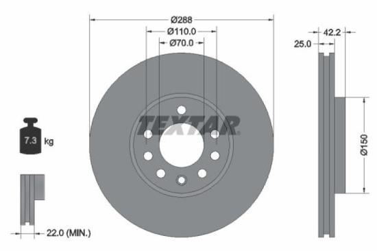 TEXTAR Bremsbelagsatz, Scheibenbremse 2311502 + Warnkontakt, Bremsbelagverschleiß 98021100 + Bremsscheibe 92075603 Bild TEXTAR Bremsbelagsatz, Scheibenbremse 2311502 + Warnkontakt, Bremsbelagverschleiß 98021100 + Bremsscheibe 92075603