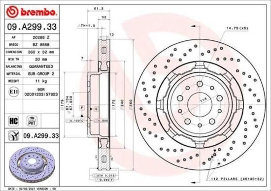 BREMBO Bremsbelagsatz, Scheibenbremse P 50 092 + Bremsscheibe 09.A299.33 Bild BREMBO Bremsbelagsatz, Scheibenbremse P 50 092 + Bremsscheibe 09.A299.33