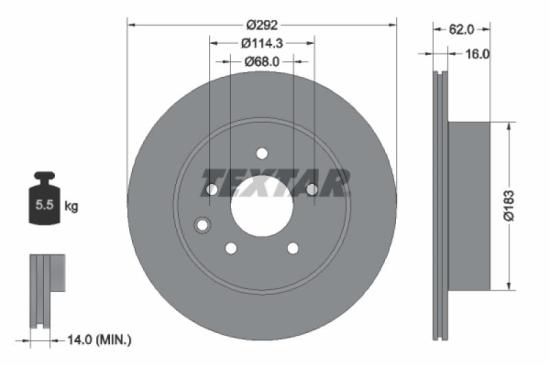 TEXTAR Bremsbelagsatz, Scheibenbremse 2577801 + Bremsscheibe 92144003 Bild TEXTAR Bremsbelagsatz, Scheibenbremse 2577801 + Bremsscheibe 92144003