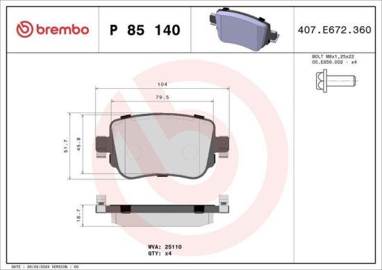 BREMBO Bremsbelagsatz, Scheibenbremse P 85 140 + Bremsscheibe 08.B413.1X Bild BREMBO Bremsbelagsatz, Scheibenbremse P 85 140 + Bremsscheibe 08.B413.1X