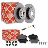 FEBI BILSTEIN Bremsscheibe 43839 + Bremsbelagsatz, Scheibenbremse 16901 + Warnkontakt, Bremsbelagverschleiß 19186