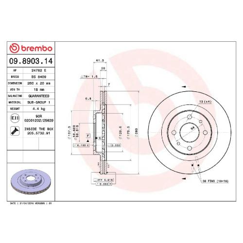 BREMBO Bremsscheibe 09.8903.14 + Bremsbelagsatz, Scheibenbremse P 41 003 Bild BREMBO Bremsscheibe 09.8903.14 + Bremsbelagsatz, Scheibenbremse P 41 003