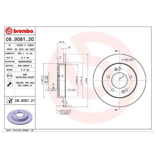 BREMBO Bremsscheibe 08.9081.21 + Bremsbelagsatz, Scheibenbremse P 59 038 Bild BREMBO Bremsscheibe 08.9081.21 + Bremsbelagsatz, Scheibenbremse P 59 038