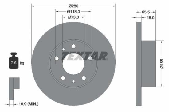 TEXTAR Bremsbelagsatz, Scheibenbremse 2360201 + Bremsscheibe 92073703 Bild TEXTAR Bremsbelagsatz, Scheibenbremse 2360201 + Bremsscheibe 92073703