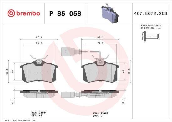 BREMBO Bremsscheibe 08.6935.11 + Bremsbelagsatz, Scheibenbremse P 85 058 Bild BREMBO Bremsscheibe 08.6935.11 + Bremsbelagsatz, Scheibenbremse P 85 058