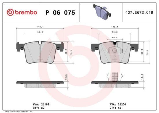 BREMBO Bremsbelagsatz, Scheibenbremse P 06 075X + Warnkontakt, Bremsbelagverschleiß A 00 433 + Bremsscheibe 09.B570.1X Bild BREMBO Bremsbelagsatz, Scheibenbremse P 06 075X + Warnkontakt, Bremsbelagverschleiß A 00 433 + Bremsscheibe 09.B570.1X