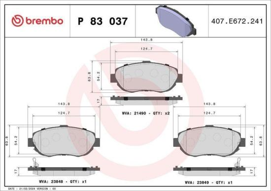 BREMBO Bremsscheibe 09.8402.1X + Bremsbelagsatz, Scheibenbremse P 83 037 Bild BREMBO Bremsscheibe 09.8402.1X + Bremsbelagsatz, Scheibenbremse P 83 037