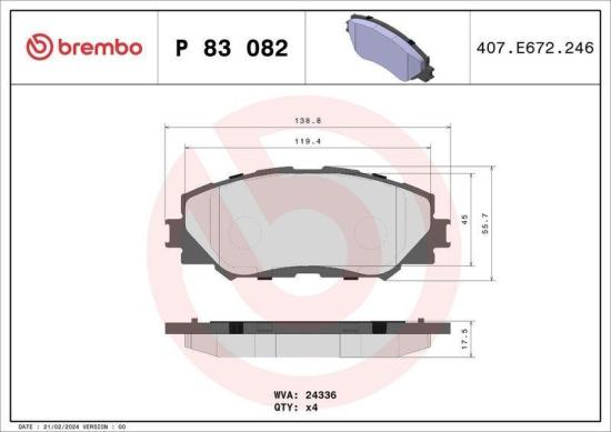 BREMBO Bremsbelagsatz, Scheibenbremse P 83 082 + Bremsscheibe 09.C648.11 Bild BREMBO Bremsbelagsatz, Scheibenbremse P 83 082 + Bremsscheibe 09.C648.11