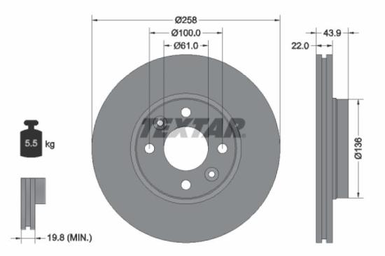 TEXTAR Bremsbelagsatz, Scheibenbremse 2491401 + Bremsscheibe 92241503 Bild TEXTAR Bremsbelagsatz, Scheibenbremse 2491401 + Bremsscheibe 92241503