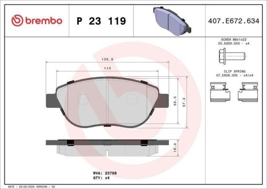 BREMBO Bremsbelagsatz, Scheibenbremse P 23 119 + Bremsscheibe 09.4939.1X Bild BREMBO Bremsbelagsatz, Scheibenbremse P 23 119 + Bremsscheibe 09.4939.1X