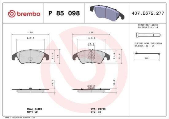 BREMBO Bremsscheibe 09.A758.11 + Bremsbelagsatz, Scheibenbremse P 85 098 Bild BREMBO Bremsscheibe 09.A758.11 + Bremsbelagsatz, Scheibenbremse P 85 098