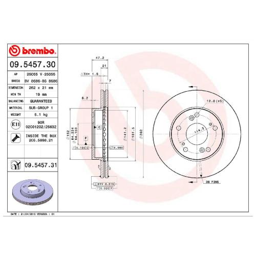 BREMBO Bremsscheibe 09.5457.31 + Bremsbelagsatz, Scheibenbremse P 28 050 Bild BREMBO Bremsscheibe 09.5457.31 + Bremsbelagsatz, Scheibenbremse P 28 050